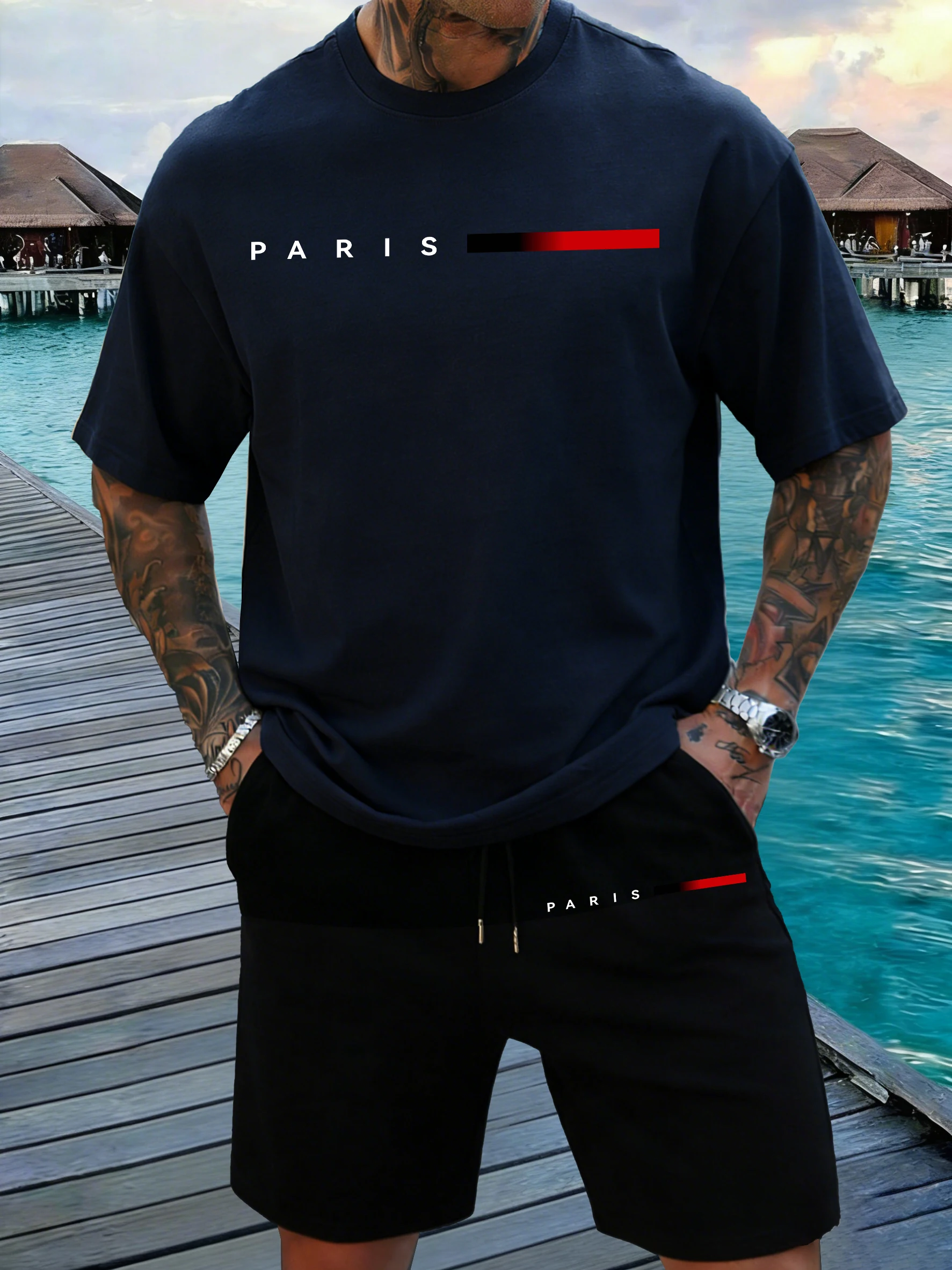 Paris Creative Letter Print Summer Cotton Cool Short 2 Piece Set Male Classic Simple Tees & Shorts Pocket All-Match Bottoms
Paris Creative Letter Print Summer Cotton Cool Short 2 Piece Set Male Classic Simple Tees & Shorts Pocket All-Match Bottoms