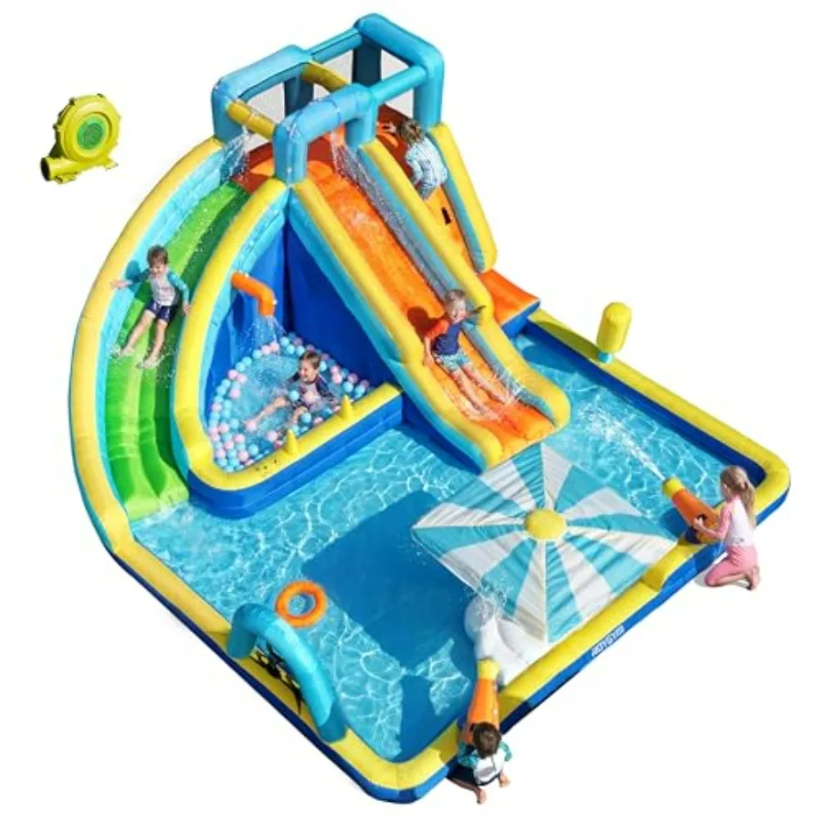 Inflatable Water Park for:Backyard Outdoor Use, PVC Material, Blue/Red, 16.4 ft × 14.1 ft with Dual Slides, Dual Water Guns Cli
Inflatable Water Park for:Backyard Outdoor Use, PVC Material, Blue/Red, 16.4 ft × 14.1 ft with Dual Slides, Dual Water Guns Cli