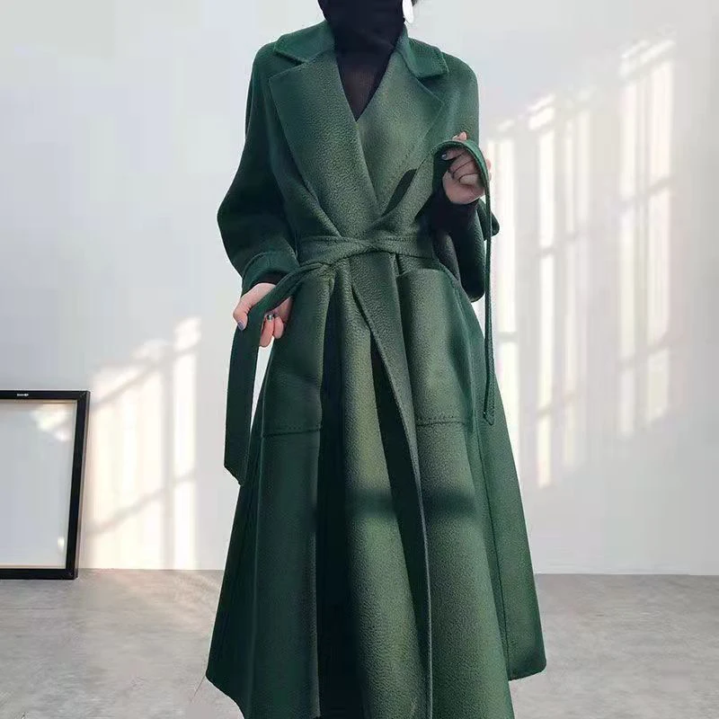 Double Sided Cashmere Coat Women Fall Winter New Robe Water Ripple Drop Shoulder Outerwer With Belt Long Wool Overcoat Elegant
Double Sided Cashmere Coat Women Fall Winter New Robe Water Ripple Drop Shoulder Outerwer With Belt Long Wool Overcoat Elegant