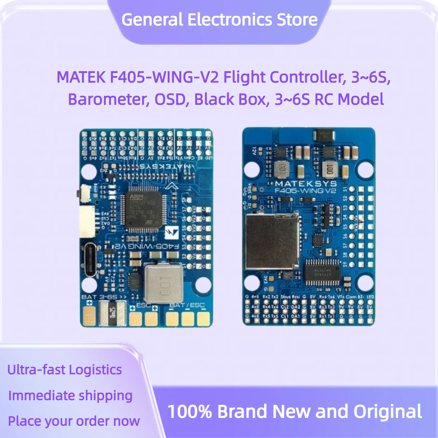 MATEK F405-WING-V2 Flight Controller, 3~6S, Barometer, OSD, Black Box, 3~6S RC Model
MATEK F405-WING-V2 Flight Controller, 3~6S, Barometer, OSD, Black Box, 3~6S RC Model