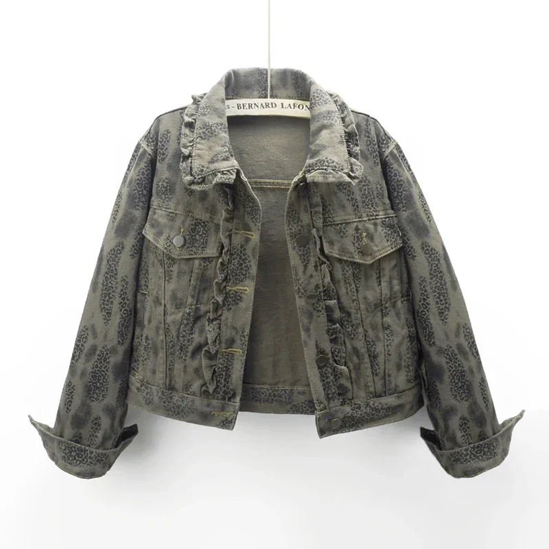 Vintage Ruffles Leopard Print Pocket Denim Jacket Women Cowboy Outerwear Chaquetas Mujer Loose Short Jeans Jacket Coat Female
Vintage Ruffles Leopard Print Pocket Denim Jacket Women Cowboy Outerwear Chaquetas Mujer Loose Short Jeans Jacket Coat Female