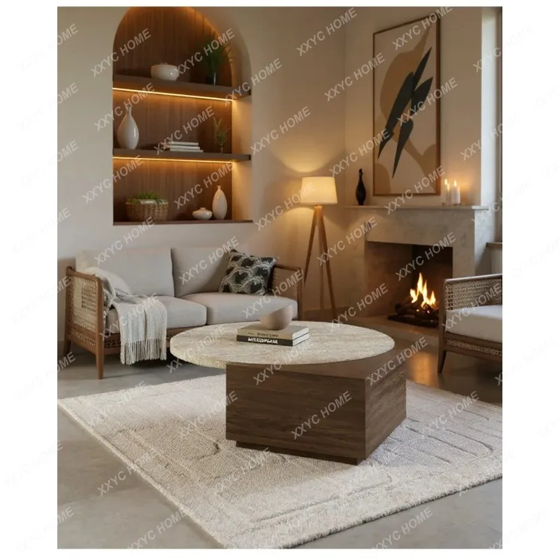 JYGWabi Sand wind size round hole stone combination retro homestay villa solid wood coffee table table FT
JYGWabi Sand wind size round hole stone combination retro homestay villa solid wood coffee table table FT