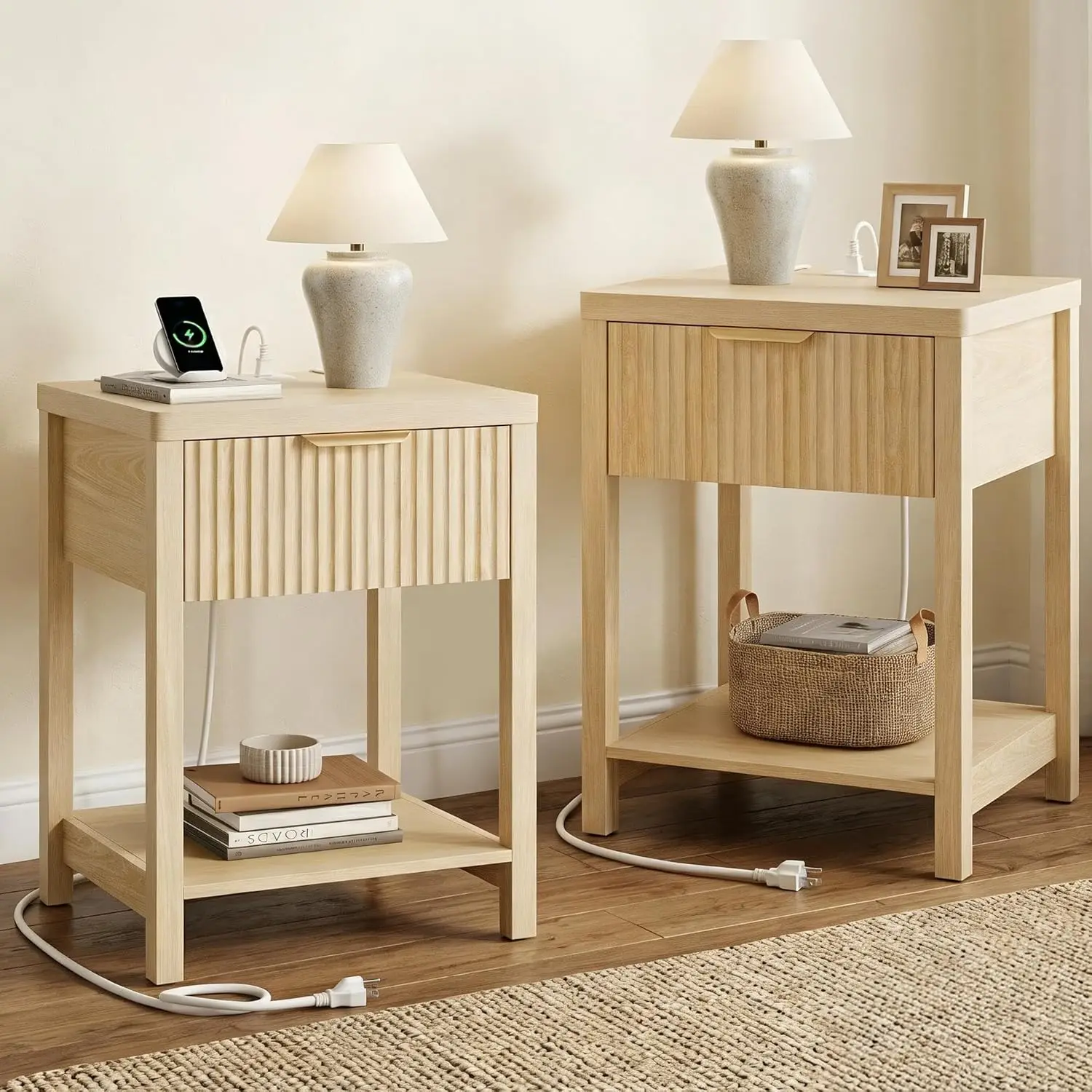Night Stand Set 2, Fluted Nightstand with Charging Station, Wood Modern Bedside End Table with Storage Drawer for, Customized
Night Stand Set 2, Fluted Nightstand with Charging Station, Wood Modern Bedside End Table with Storage Drawer for, Customized