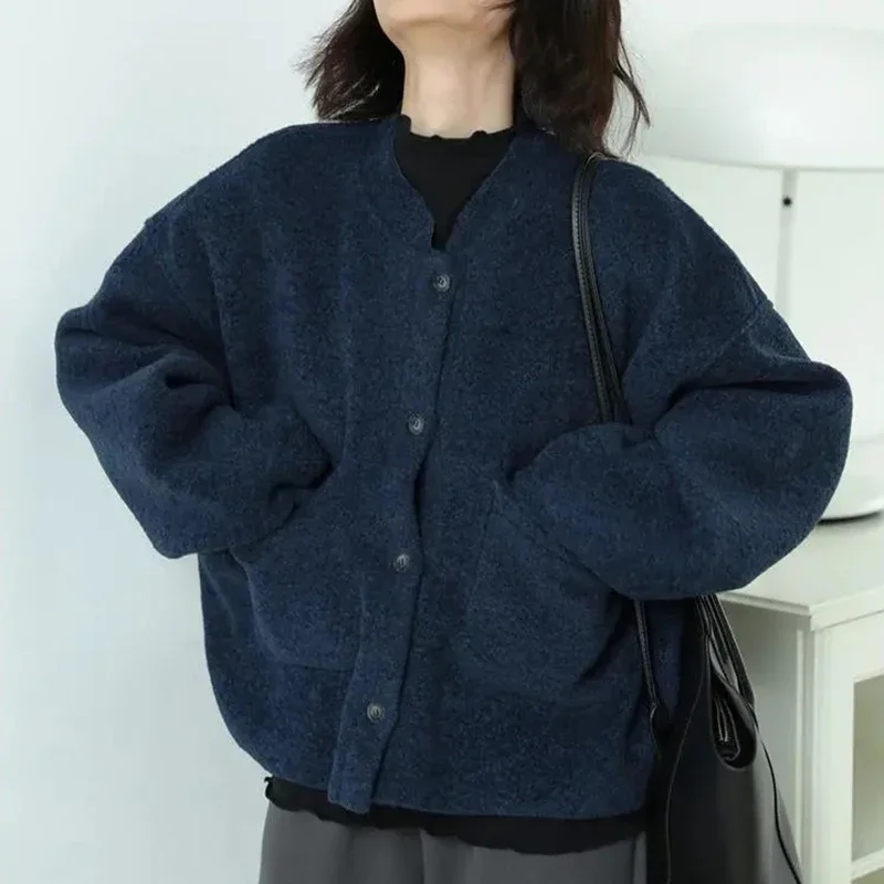 Navy Blue Warm Women Jacket Vintage Preppy Style Single Breasted Long Sleeve Crop Tops Korean Casual All Match Loose Solid Coat
Navy Blue Warm Women Jacket Vintage Preppy Style Single Breasted Long Sleeve Crop Tops Korean Casual All Match Loose Solid Coat