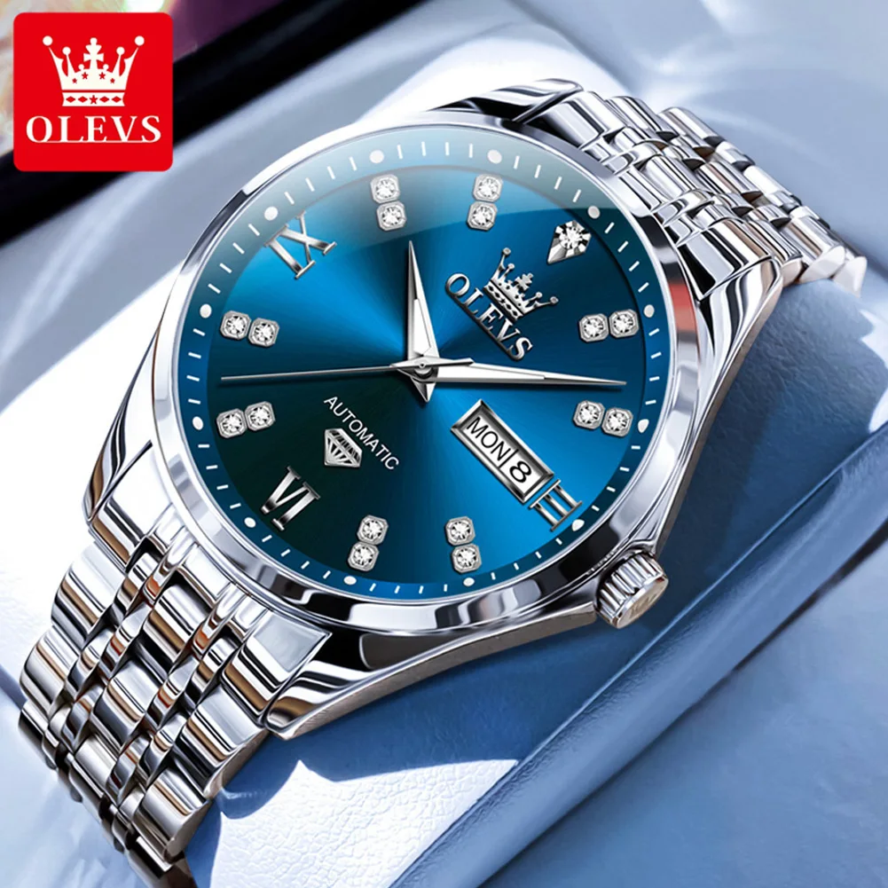 OLEVS Original Diamond Time Watch Men Waterproof Date Week Automatic Mechanical Stainless Steel Fashion Business Leisure Watches
OLEVS Original Diamond Time Watch Men Waterproof Date Week Automatic Mechanical Stainless Steel Fashion Business Leisure Watches