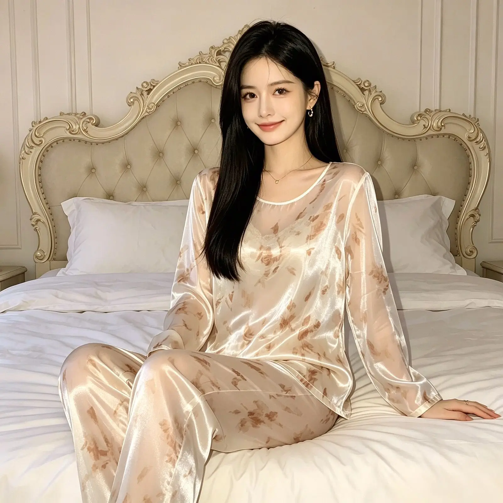 Plus Size Elegant Floral Print Ice Silk Sleepwear Long Sleeve Home Clothes Set for Women Spring Autumn Style Silk Home Clothes
Plus Size Elegant Floral Print Ice Silk Sleepwear Long Sleeve Home Clothes Set for Women Spring Autumn Style Silk Home Clothes
