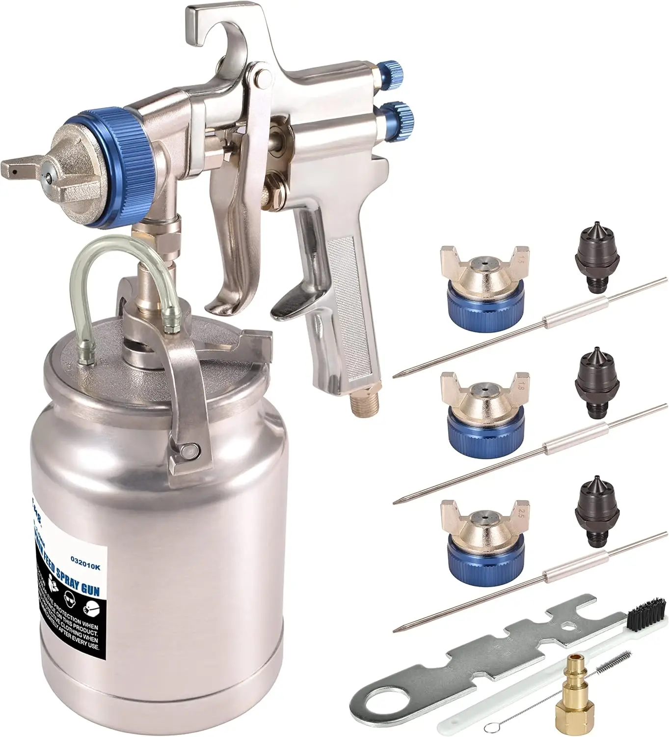 Сифонный воздушный распылитель с всасывающей подачей на 33 унции и 3 сменными насадками (1,5 мм, 1,8 мм, 2,5 мм) для масляных или латексных красок
Сифонный воздушный распылитель с всасывающей подачей на 33 унции и 3 сменными насадками (1,5 мм, 1,8 мм, 2,5 мм) для масляных или латексных красок