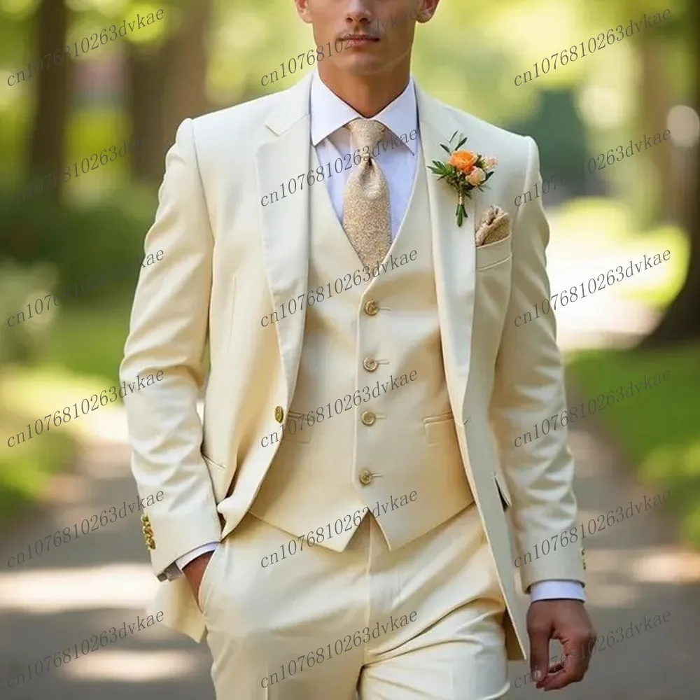 New Ivory Formal Men Suit Groom Groomsman Wedding Party Prom Business Male Tuxedos 3 Piece Set Blazer Vest Pants Customized
New Ivory Formal Men Suit Groom Groomsman Wedding Party Prom Business Male Tuxedos 3 Piece Set Blazer Vest Pants Customized