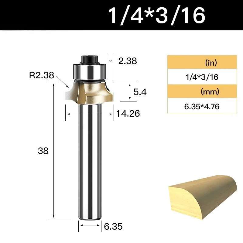 Professional Round Over Bit, Wood Grooving Cutter, Trimmer Chamfer Router Bit for Woodworking