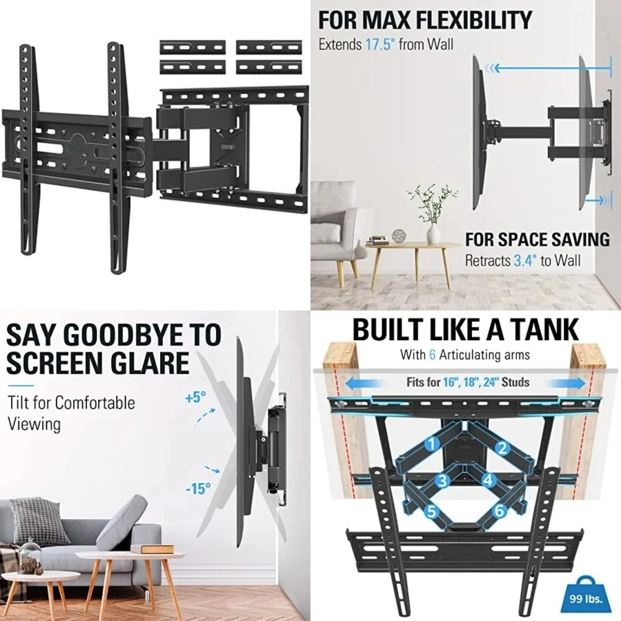 TV Wall Mount for Most 32-65 Inch TV, Full Motion TV Mount with Dual Arms, Wall Mount Bracket with Swivel and Tilt, Fits 16", 18", 24" Studs, Max VESA 400x400mm, 99 LBS
TV Wall Mount for Most 32-65 Inch TV, Full Motion TV Mount with Dual Arms, Wall Mount Bracket with Swivel and Tilt, Fits 16", 18", 24" Studs, Max VESA 400x400mm, 99 LBS