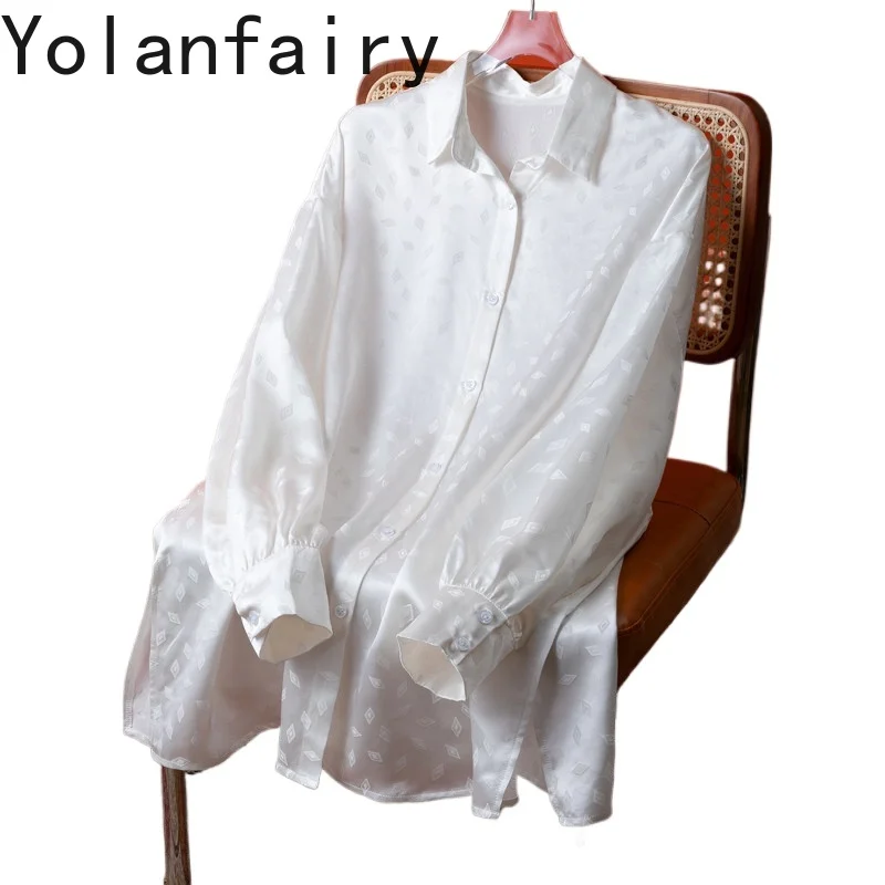 YOLANFAIRY 19mm 100% Natural Mulberry Silk Shirts Woman 2026 Spring Summer Fashion Jacquard Satin Shirt Long Sleeve Tops Blouse
YOLANFAIRY 19mm 100% Natural Mulberry Silk Shirts Woman 2026 Spring Summer Fashion Jacquard Satin Shirt Long Sleeve Tops Blouse