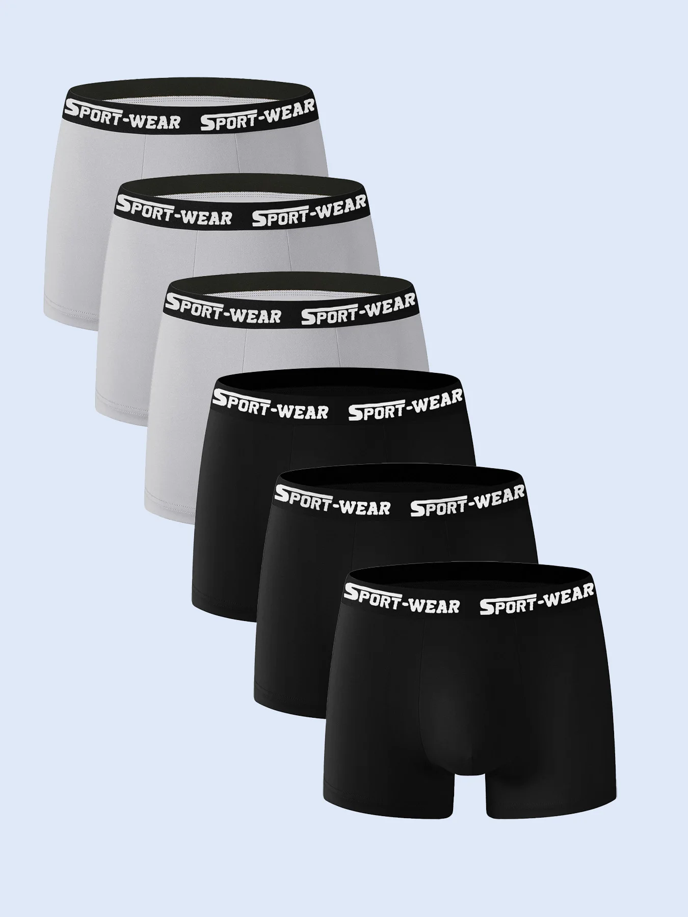 Мужские трусы-боксеры из полиэстера из 6 предметов — пояс с логотипом «SPORT-WEAR», черно-серое спортивное нижнее белье
Мужские трусы-боксеры из полиэстера из 6 предметов — пояс с логотипом «SPORT-WEAR», черно-серое спортивное нижнее белье