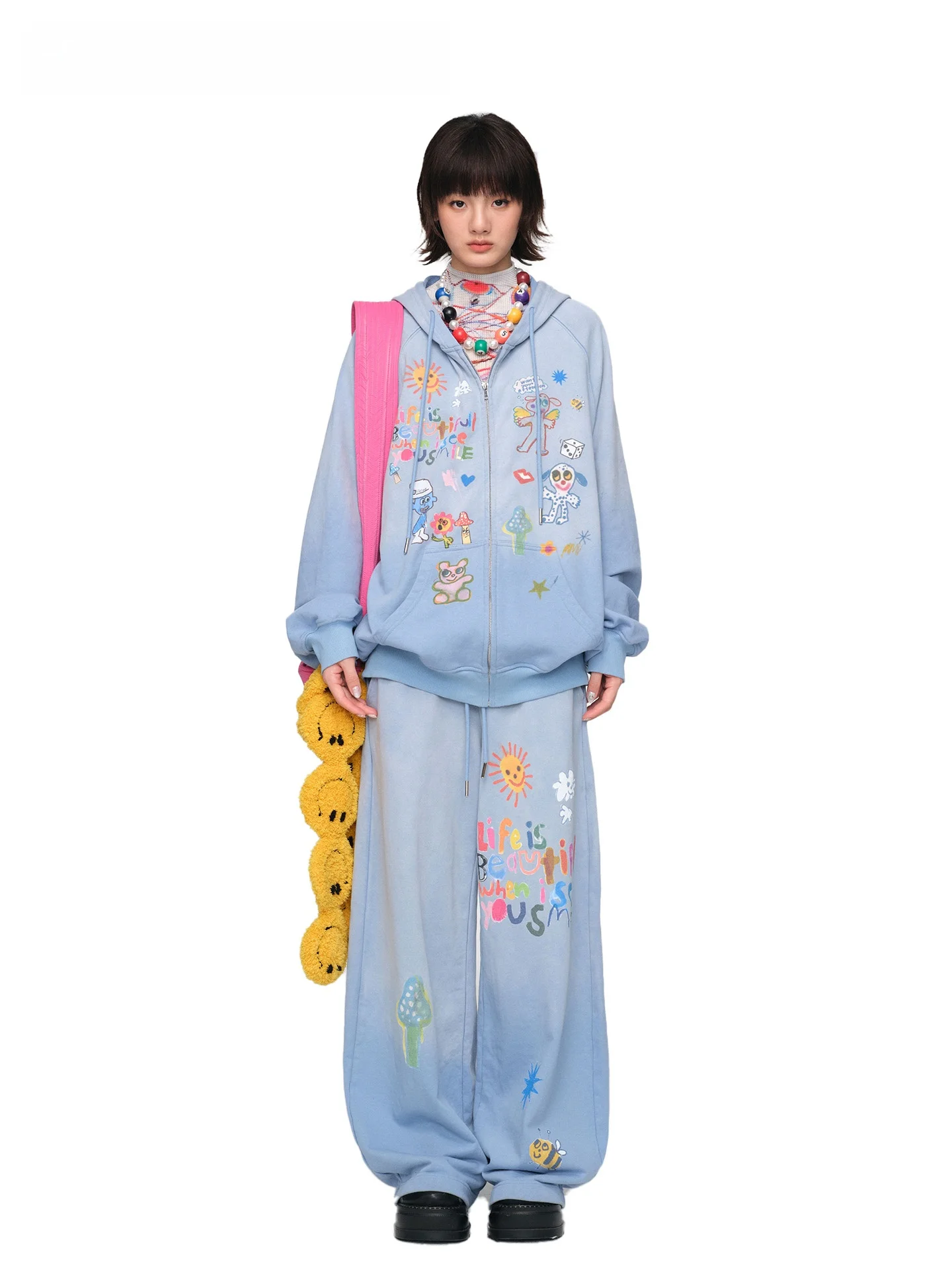 MOF Blue Printed Zipper Sweatshirt Set for Girls Washed Dyeing Spring Fashion Casual Breathable Loose Fit Two-Piece Suit
MOF Blue Printed Zipper Sweatshirt Set for Girls Washed Dyeing Spring Fashion Casual Breathable Loose Fit Two-Piece Suit
