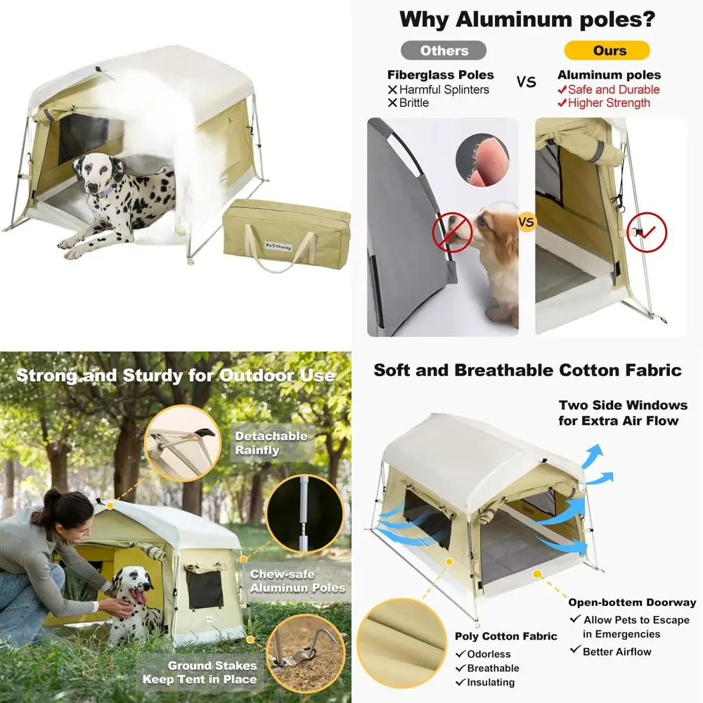 Weatherproof Outdoor Dog Tent with Cotton Fabric, Aluminum Poles, Camping Mat, Breathable Side Windows, Portable and Collapsible
Weatherproof Outdoor Dog Tent with Cotton Fabric, Aluminum Poles, Camping Mat, Breathable Side Windows, Portable and Collapsible