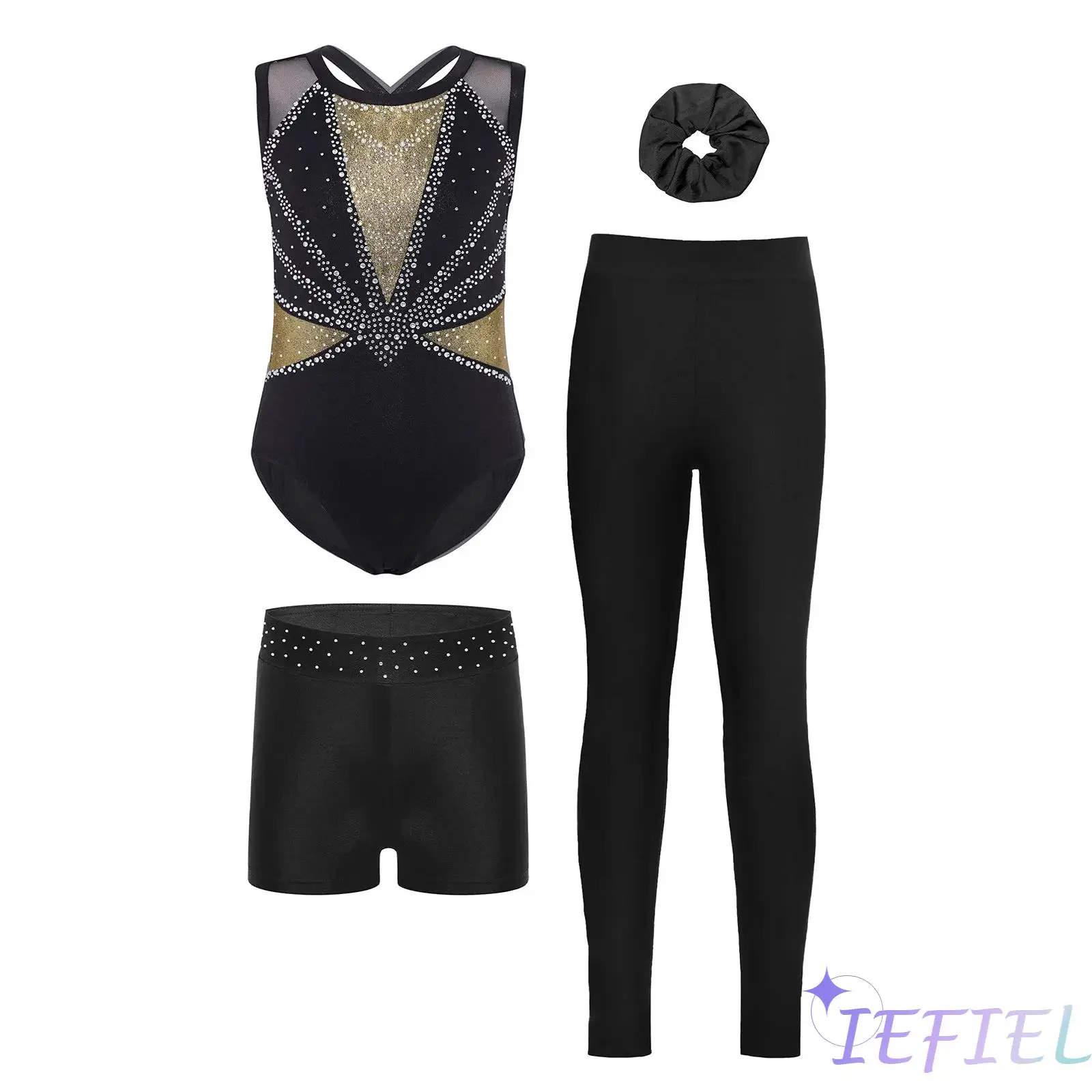 Kids Girls Gymnastics Dance Figure Skating Costume Sleeveless Rhinestones Metallic Leotard with Shorts Leggings and Hairband
Kids Girls Gymnastics Dance Figure Skating Costume Sleeveless Rhinestones Metallic Leotard with Shorts Leggings and Hairband