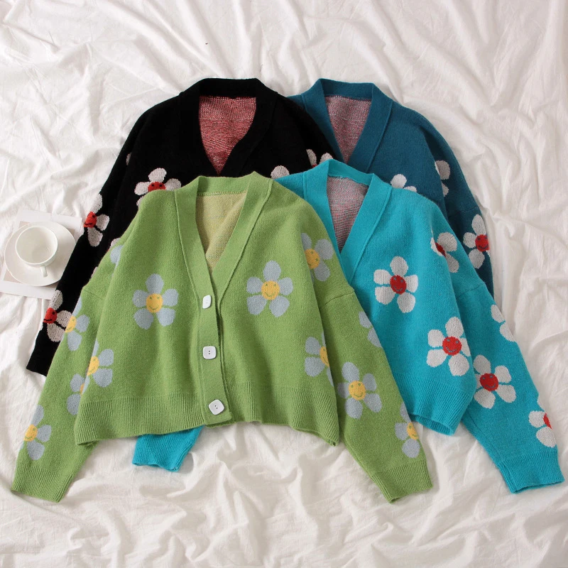 Fashion Preppy Style Flower Cardigan Knitted Sweater Loose V-neck Short Coat Spring and Autumn Loose Long Sleeve Casual Clothes
Fashion Preppy Style Flower Cardigan Knitted Sweater Loose V-neck Short Coat Spring and Autumn Loose Long Sleeve Casual Clothes
