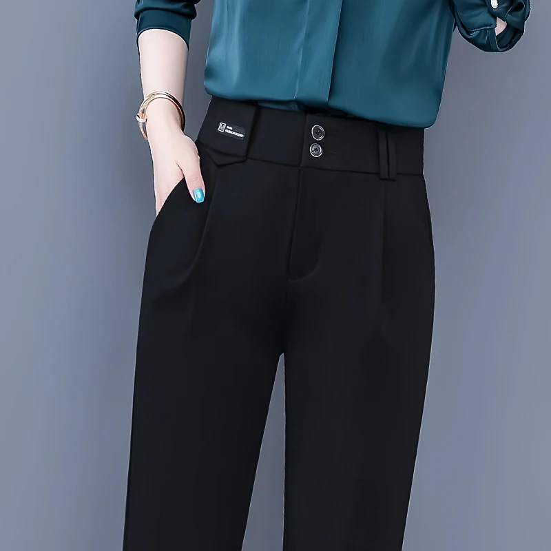 Универсальные повседневные профессиональные женские брюки-шаровары черного цвета с высокой талией, асимметричные, в корейском стиле, для офиса, весенние, женские брюки
Универсальные повседневные профессиональные женские брюки-шаровары черного цвета с высокой талией, асимметричные, в корейском стиле, для офиса, весенние, женские брюки