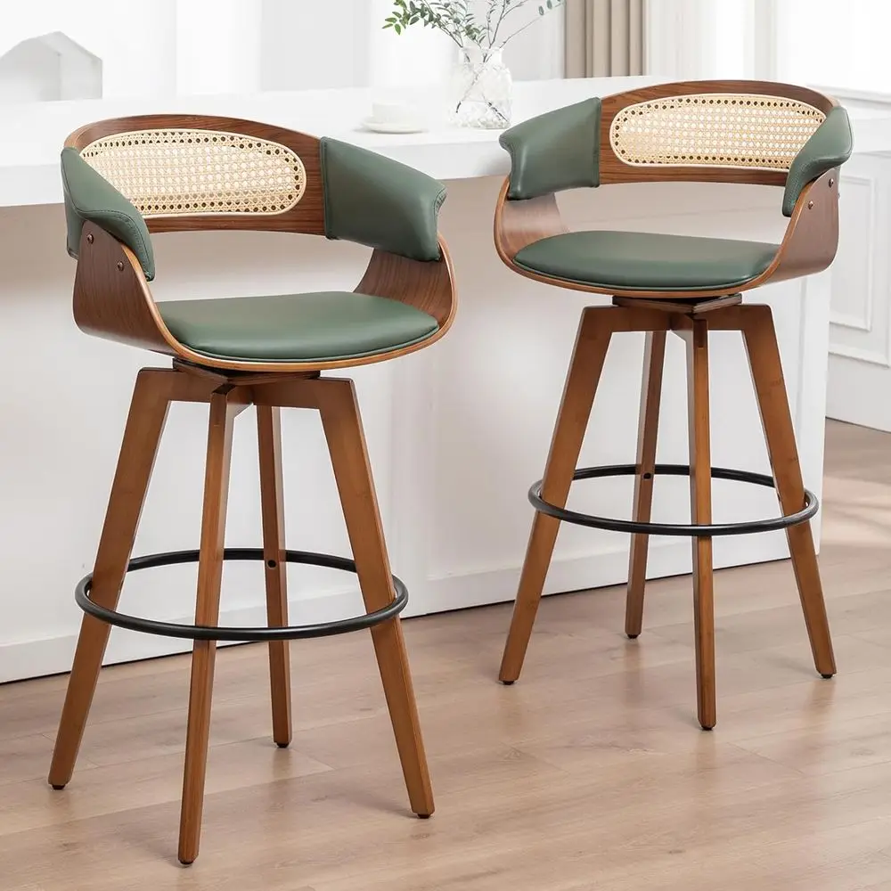 2 Rattan Swivel Counter Stools - 26.4 High with Cane Back, Upholstered Seat, Curved Arms, Ideal for Kitchen Island/Bar (Green)
2 Rattan Swivel Counter Stools - 26.4 High with Cane Back, Upholstered Seat, Curved Arms, Ideal for Kitchen Island/Bar (Green)