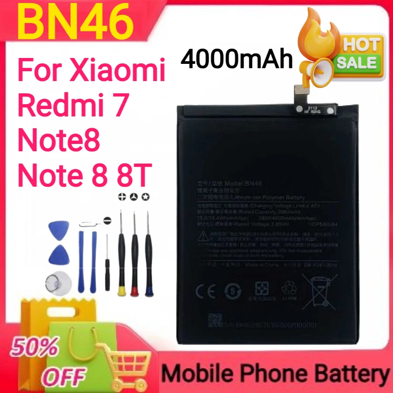 Сменный аккумулятор BN46 4000 мАч для Xiaomi Redmi 7 Note 8 Note 8 8T M1810F6LH M1810F6LI M1908C3JG M1908C3LI мобильного телефона + инструменты
Сменный аккумулятор BN46 4000 мАч для Xiaomi Redmi 7 Note 8 Note 8 8T M1810F6LH M1810F6LI M1908C3JG M1908C3LI мобильного телефона + инструменты