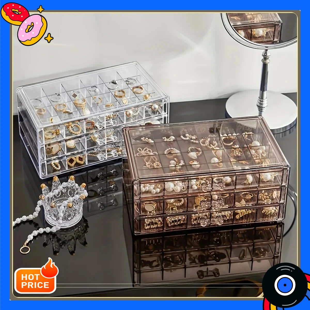 Элегантный и практичный трехъярусный ящик для хранения ювелирных изделий с 72 слотами, органайзер большой емкости для колец, сережек и ожерелий.
Элегантный и практичный трехъярусный ящик для хранения ювелирных изделий с 72 слотами, органайзер большой емкости для колец, сережек и ожерелий.