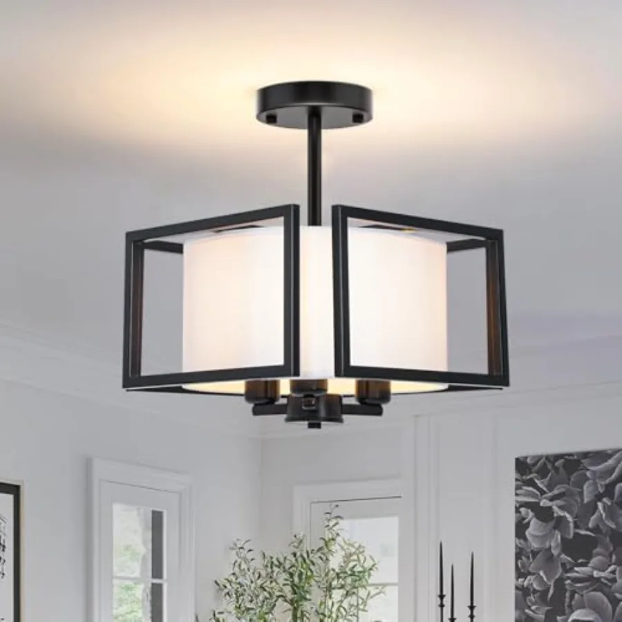 Flush Mount Ceiling Light Fixture - 3-Light Modern Semi Flush Mount Ceiling Light with Fabric Shade Metal Frame Drum Ceiling Li
Flush Mount Ceiling Light Fixture - 3-Light Modern Semi Flush Mount Ceiling Light with Fabric Shade Metal Frame Drum Ceiling Li