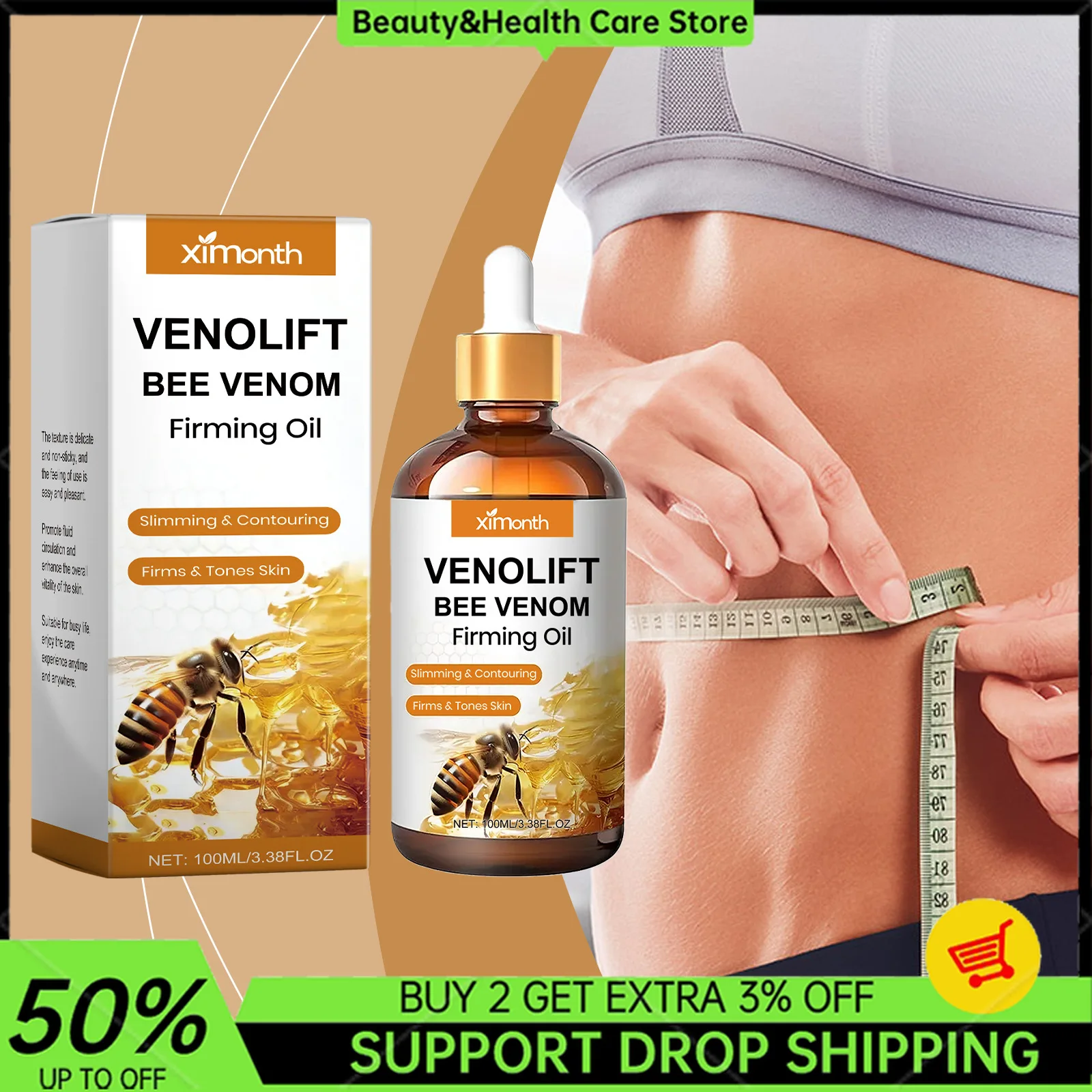 Bee Venom Shaping Oil Firming Lifting Body Skin Anti Cellulite Fat Burning Weight Loss Improve Sagging Thin Leg Massage Oil
Bee Venom Shaping Oil Firming Lifting Body Skin Anti Cellulite Fat Burning Weight Loss Improve Sagging Thin Leg Massage Oil