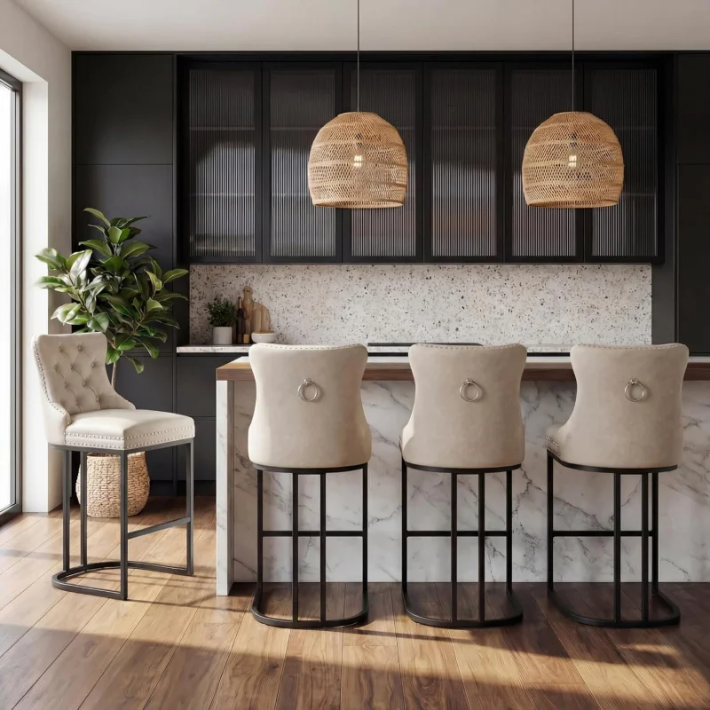 Set of 4 Height Bar Stools, 26 Modern Barstool with Back, Faux Leather Upholstery & Metal Kitchen Island Counter
Set of 4 Height Bar Stools, 26 Modern Barstool with Back, Faux Leather Upholstery & Metal Kitchen Island Counter