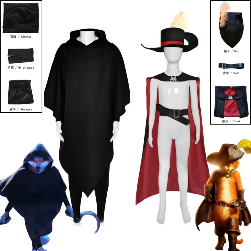 Movie Puss in Boots Cosplay Costume Cat Outfit with Cape Hat Belt Accessories Wolf Cos Suit Jumpsuit Halloween Carnival Party
Movie Puss in Boots Cosplay Costume Cat Outfit with Cape Hat Belt Accessories Wolf Cos Suit Jumpsuit Halloween Carnival Party