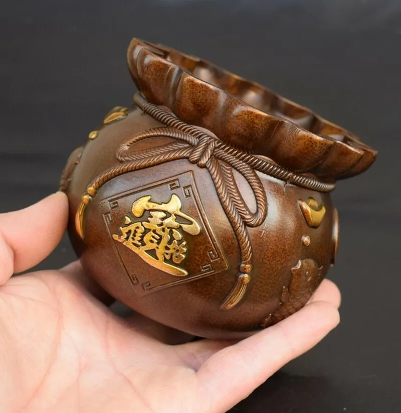 Chinese Brass Treasure Bowl Statue Wealth Luck Folk Feng Shui Sculpture Decor
Chinese Brass Treasure Bowl Statue Wealth Luck Folk Feng Shui Sculpture Decor
