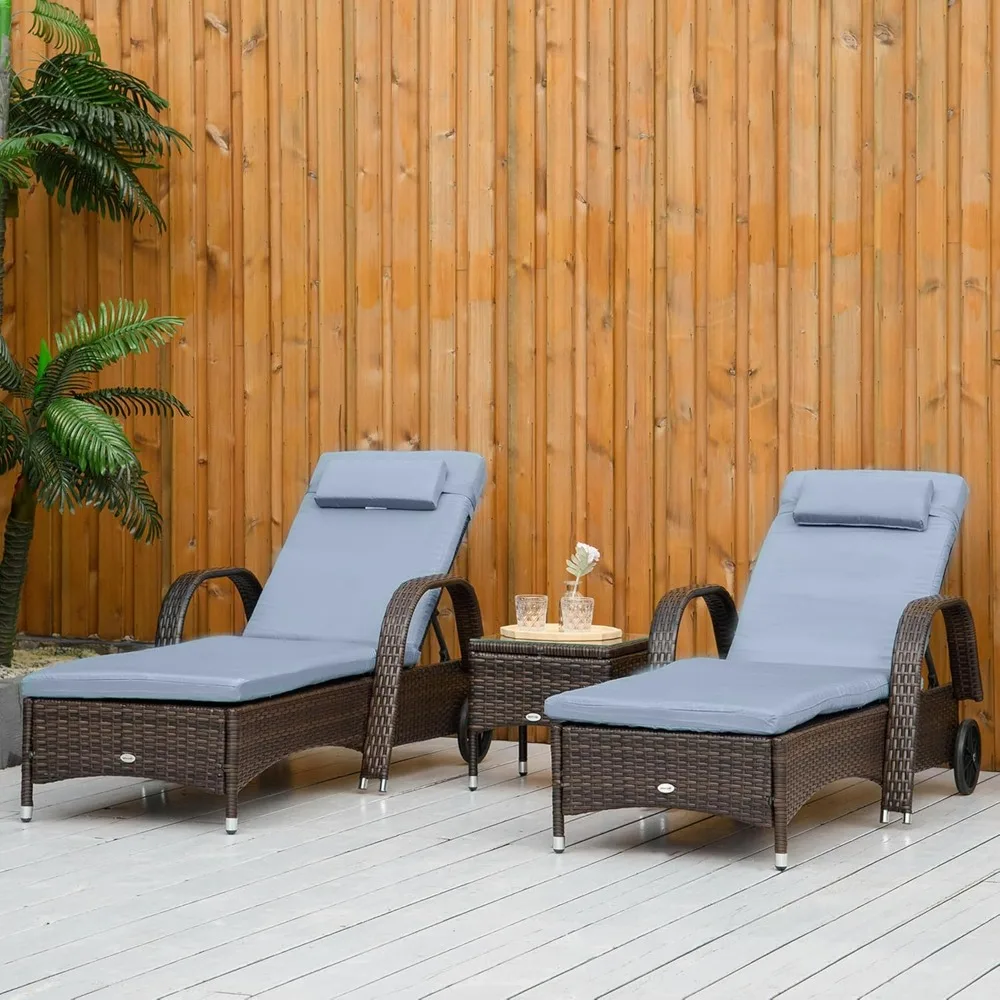 Outdoor Chaise Lounge Set of 2, 5-Level Adjustable Backrest PE Rattan Pool Lounge Chair with Wheels, Cushion & Headrest, Lounger
Outdoor Chaise Lounge Set of 2, 5-Level Adjustable Backrest PE Rattan Pool Lounge Chair with Wheels, Cushion & Headrest, Lounger