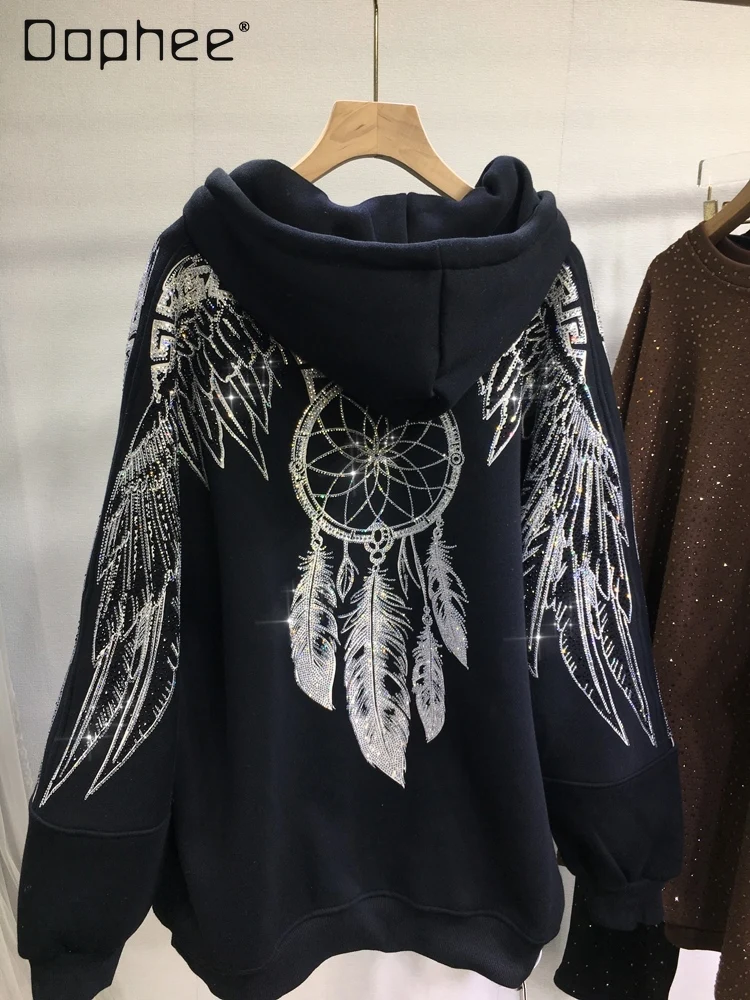 Fleece-Lined Thickened European Heavy-Duty Rhinestone Feather Wing Coat Unisex Hooded Cardigan Luxury Autumn Winter Coat
Fleece-Lined Thickened European Heavy-Duty Rhinestone Feather Wing Coat Unisex Hooded Cardigan Luxury Autumn Winter Coat