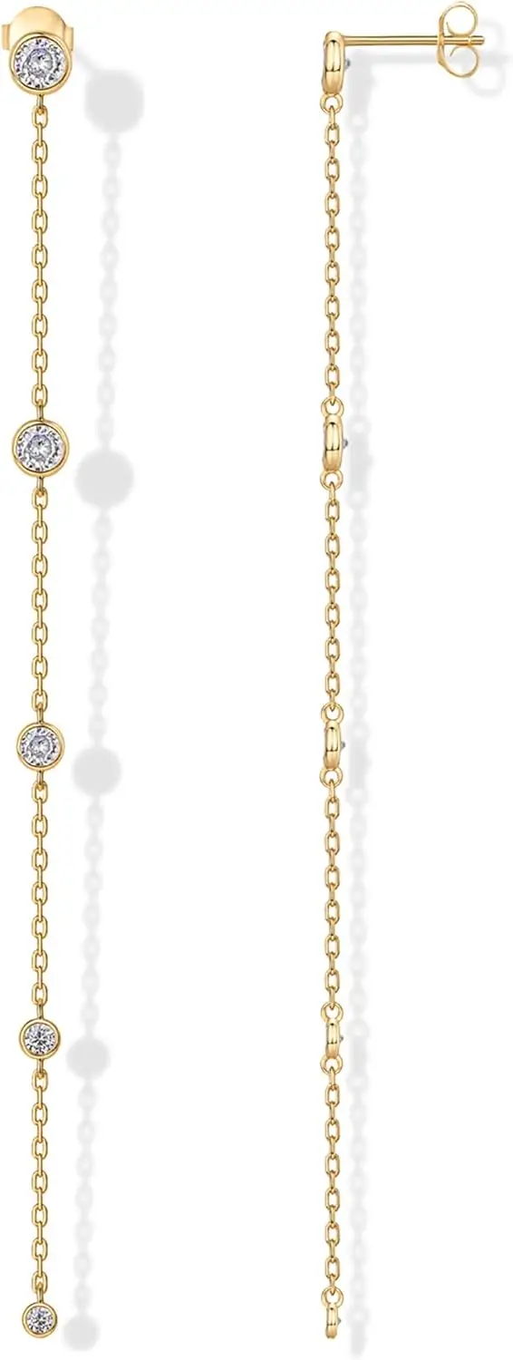 14K Gold Plated 925 Sterling Silver Posts Station Linear Dangle Earrings for Women | Simulated Diamond Chain Drop Earrings
14K Gold Plated 925 Sterling Silver Posts Station Linear Dangle Earrings for Women | Simulated Diamond Chain Drop Earrings