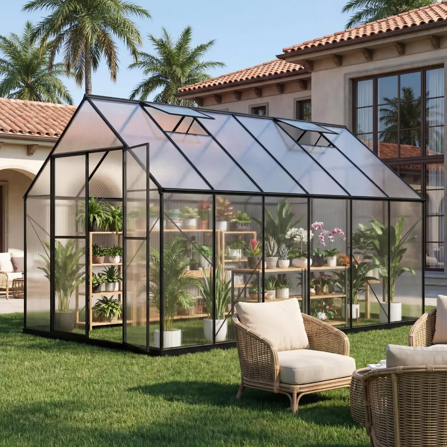 8x12 FT Greenhouse, Outdoor Greenhouse with Aluminum Frame, Polycarbonate Greenhouse for Outdoors with Roof Vent
8x12 FT Greenhouse, Outdoor Greenhouse with Aluminum Frame, Polycarbonate Greenhouse for Outdoors with Roof Vent