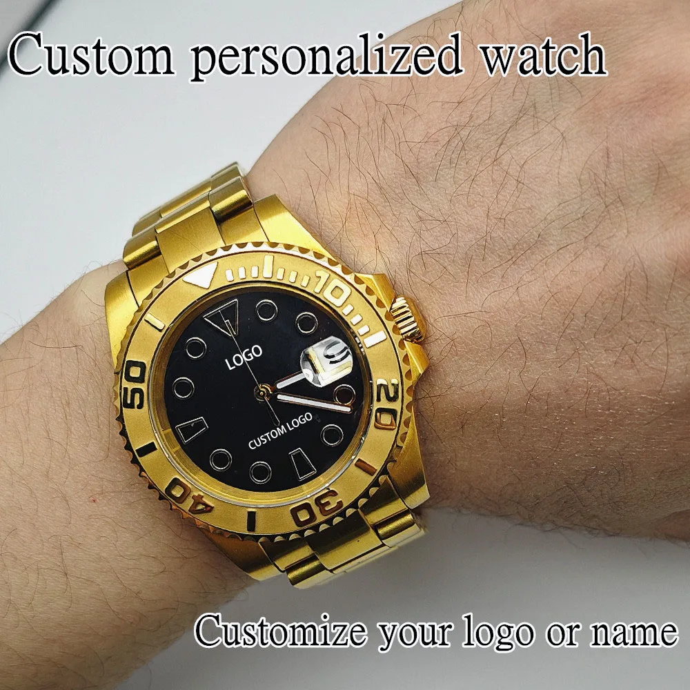 Мужские часы с логотипом на заказ, 40 мм, золотые, с сапфировым стеклом, механические, водонепроницаемые, из нержавеющей стали, механизм NH35
Мужские часы с логотипом на заказ, 40 мм, золотые, с сапфировым стеклом, механические, водонепроницаемые, из нержавеющей стали, механизм NH35
