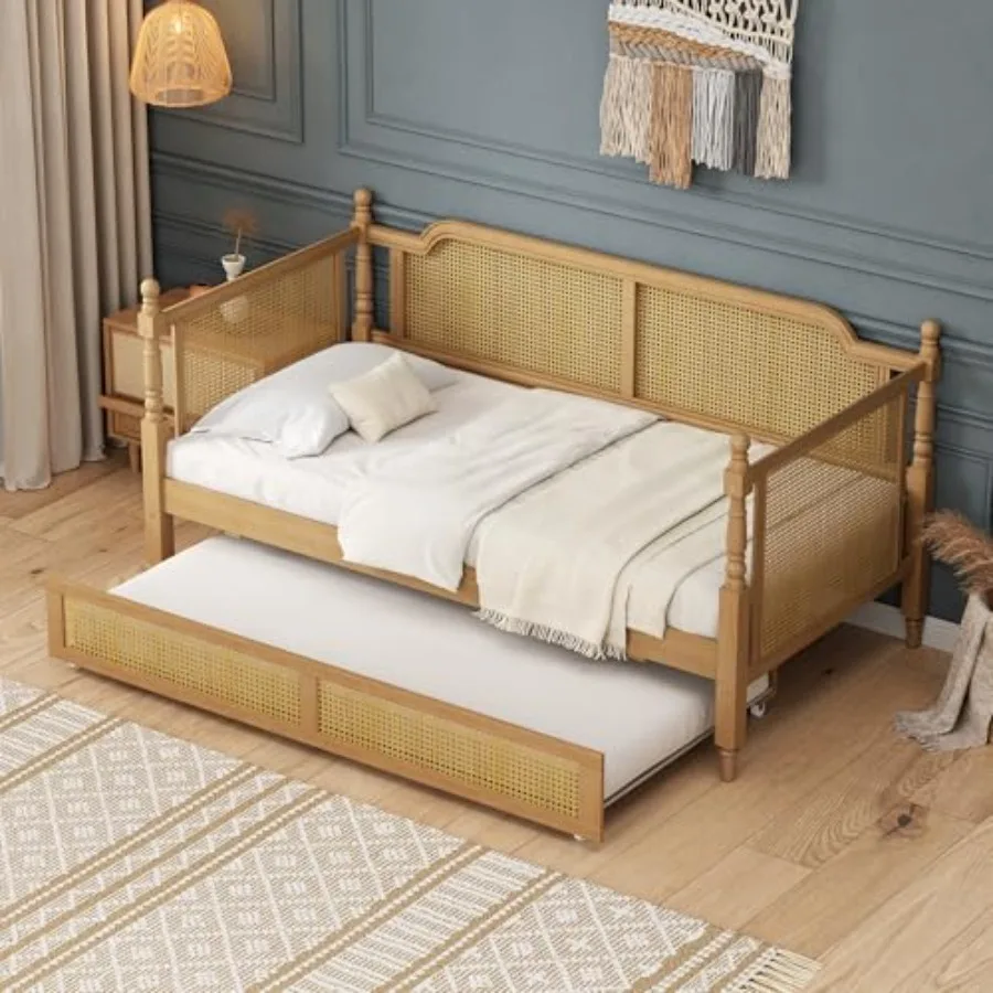 Full Rattan Daybed with Trundle, Traditional Daybed with Full Trundle, Boho Wooden Day Bed Frame for Living Room Bedroom, No Bo
Full Rattan Daybed with Trundle, Traditional Daybed with Full Trundle, Boho Wooden Day Bed Frame for Living Room Bedroom, No Bo