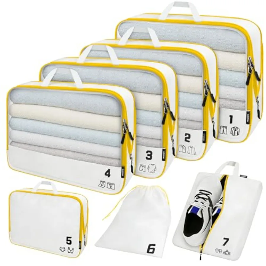 7 Set Expandable Compression Packing Cubes Travel Accessories White Organizers for Efficient Packing
7 Set Expandable Compression Packing Cubes Travel Accessories White Organizers for Efficient Packing
