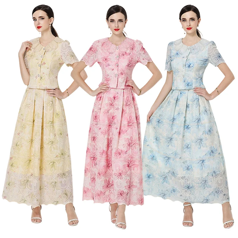 Elegant Fashionable Heavy Embroidery Doll Collar Print Long Dress Two Piece Set Polyester Fiber Short Sleeve Midi Dress
Elegant Fashionable Heavy Embroidery Doll Collar Print Long Dress Two Piece Set Polyester Fiber Short Sleeve Midi Dress