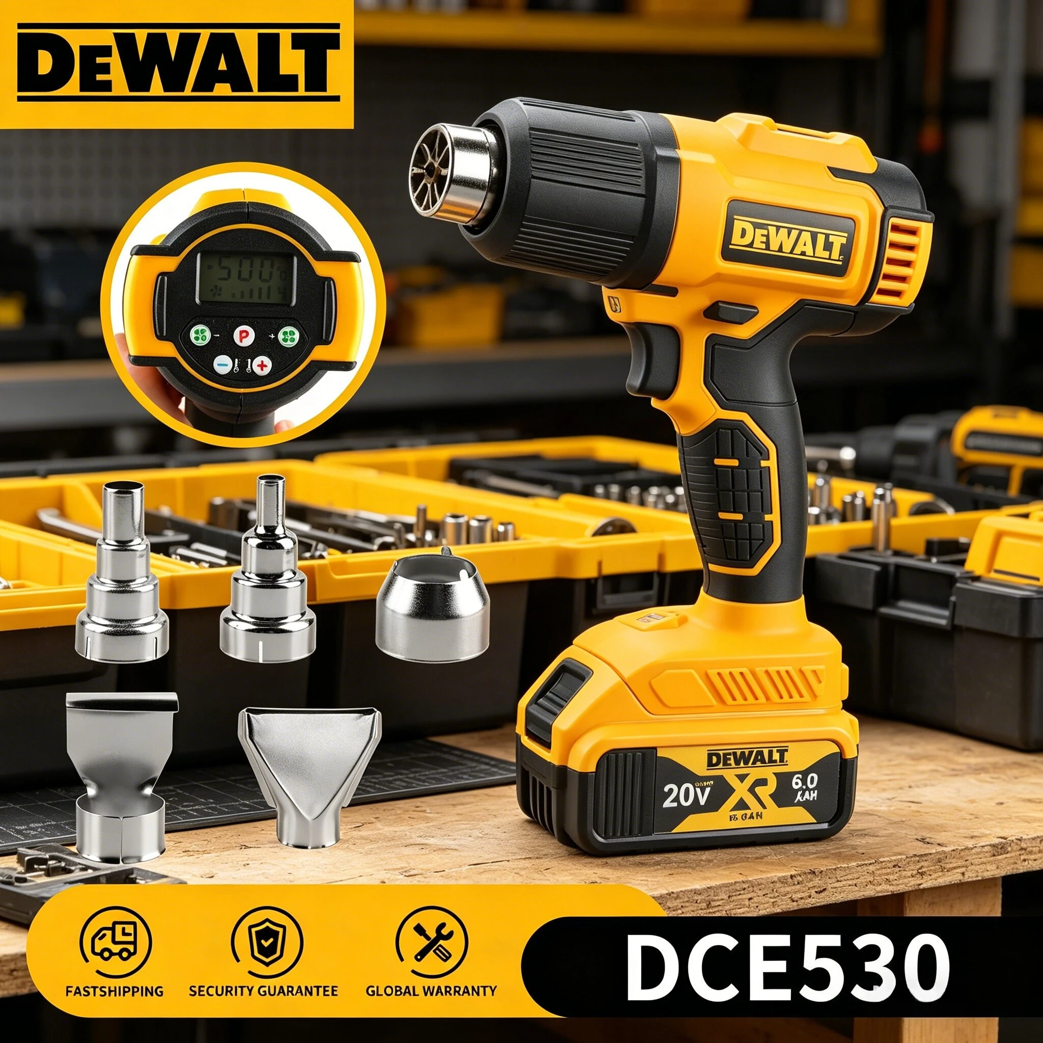 Термофен DEWALT DCE530N (без аккумулятора и зарядного устройства), промышленный электрический термофен для термоусадочной пленки, тепловая воздуходувка
Термофен DEWALT DCE530N (без аккумулятора и зарядного устройства), промышленный электрический термофен для термоусадочной пленки, тепловая воздуходувка