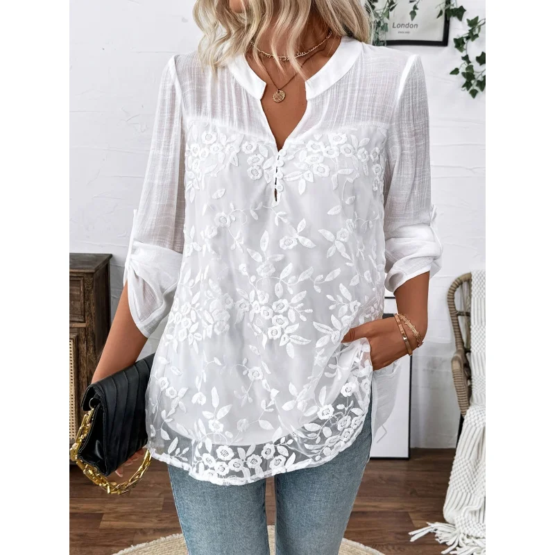 Women'S Elegant Floral Embroidered Long Sleeve Top -%, Lace Detail, Round Neck Design
Women'S Elegant Floral Embroidered Long Sleeve Top -%, Lace Detail, Round Neck Design