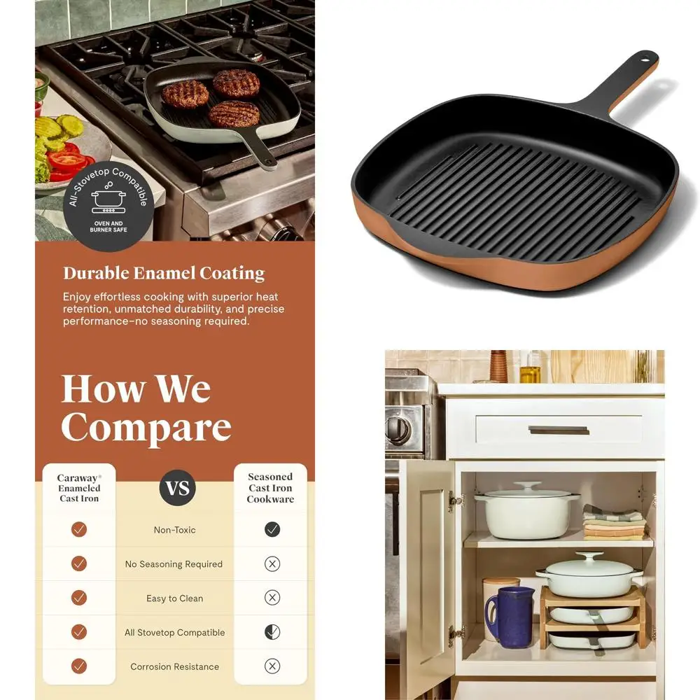 10.5 Stovetop Enamel Cast Iron Grill Pan - 3-Coat, No Seasoning, All-Stove Compatible, PFC-Free
10.5 Stovetop Enamel Cast Iron Grill Pan - 3-Coat, No Seasoning, All-Stove Compatible, PFC-Free