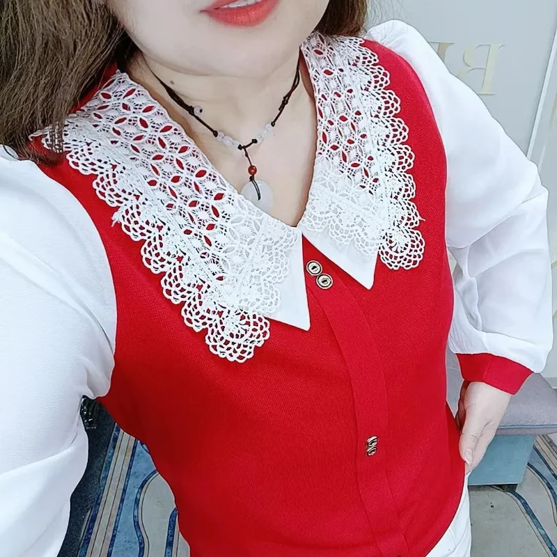 Women's Lace Patchwork Tops Tees Spring Autumn New Long Sleeve Contrast Plus Size Loose T Shirts Fashion Elegant Clothing
Women's Lace Patchwork Tops Tees Spring Autumn New Long Sleeve Contrast Plus Size Loose T Shirts Fashion Elegant Clothing