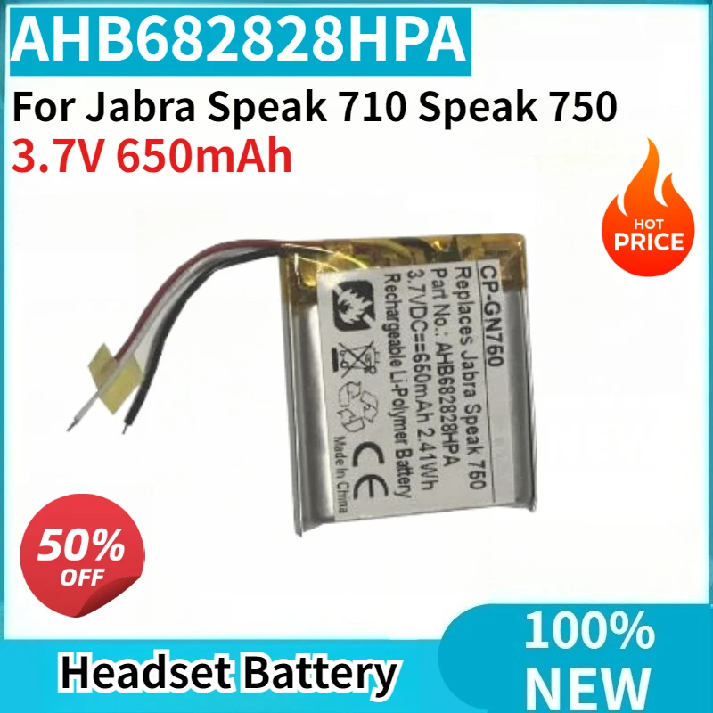 100% New 3.7V 650mAh AHB682828HPA Replaceable Li-Polymer Battery for Jabra Speak 710 Speak 750 Headset Battery High Quality
100% New 3.7V 650mAh AHB682828HPA Replaceable Li-Polymer Battery for Jabra Speak 710 Speak 750 Headset Battery High Quality
