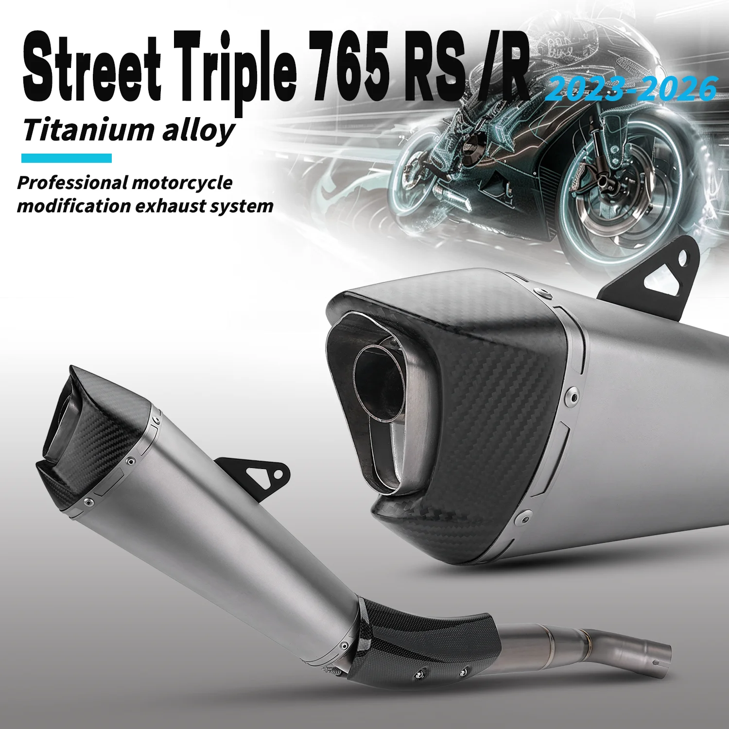 Соединительная труба из титанового сплава для мотоцикла Street Triple 765 RS/R с карбоновым наконечником, для подключения к оригинальному выхлопу.
Соединительная труба из титанового сплава для мотоцикла Street Triple 765 RS/R с карбоновым наконечником, для подключения к оригинальному выхлопу.