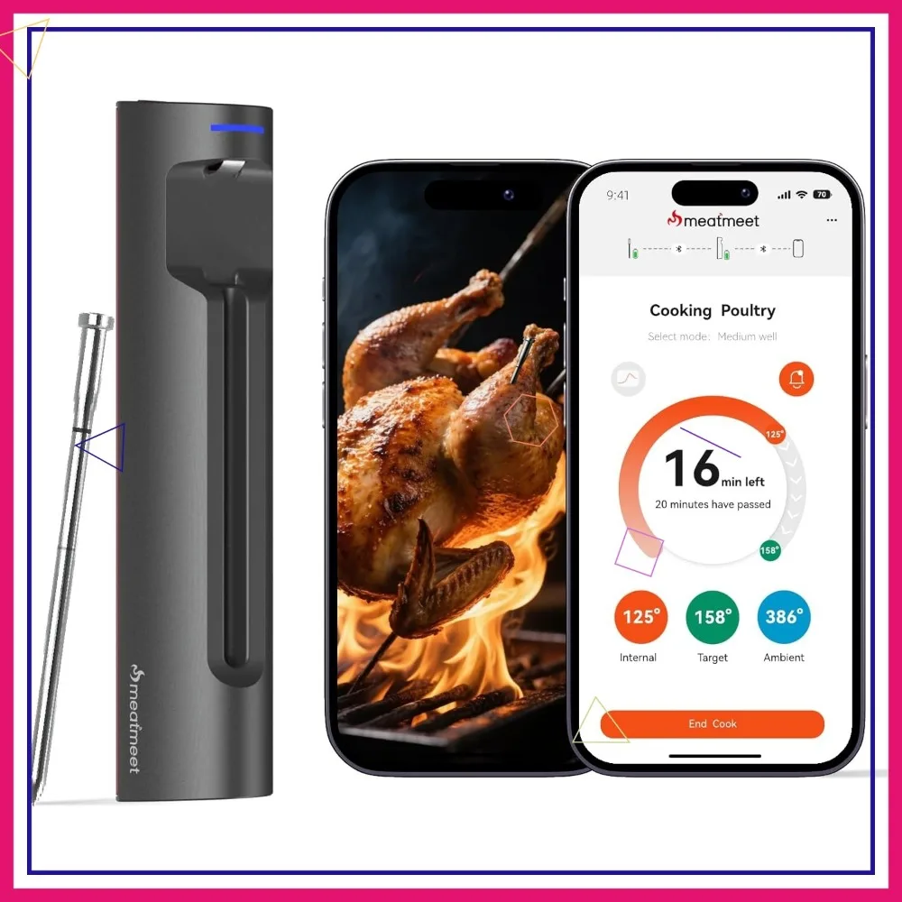 S Pro Wireless Meat Thermometer with 6 Sensors, 1080°F Heat, EasySmart App for Oven/Grill/BBQ/Air Fryer
S Pro Wireless Meat Thermometer with 6 Sensors, 1080°F Heat, EasySmart App for Oven/Grill/BBQ/Air Fryer