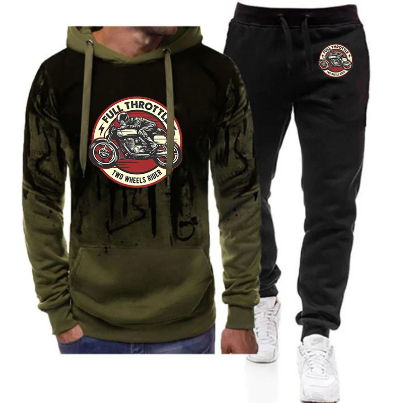 2025 Spring Autumn Men's Full Throttle Cafe Racer Rockabilly Biker Logo Print Gradient Color Hoodies+Fashion Sports Pants Sets
2025 Spring Autumn Men's Full Throttle Cafe Racer Rockabilly Biker Logo Print Gradient Color Hoodies+Fashion Sports Pants Sets