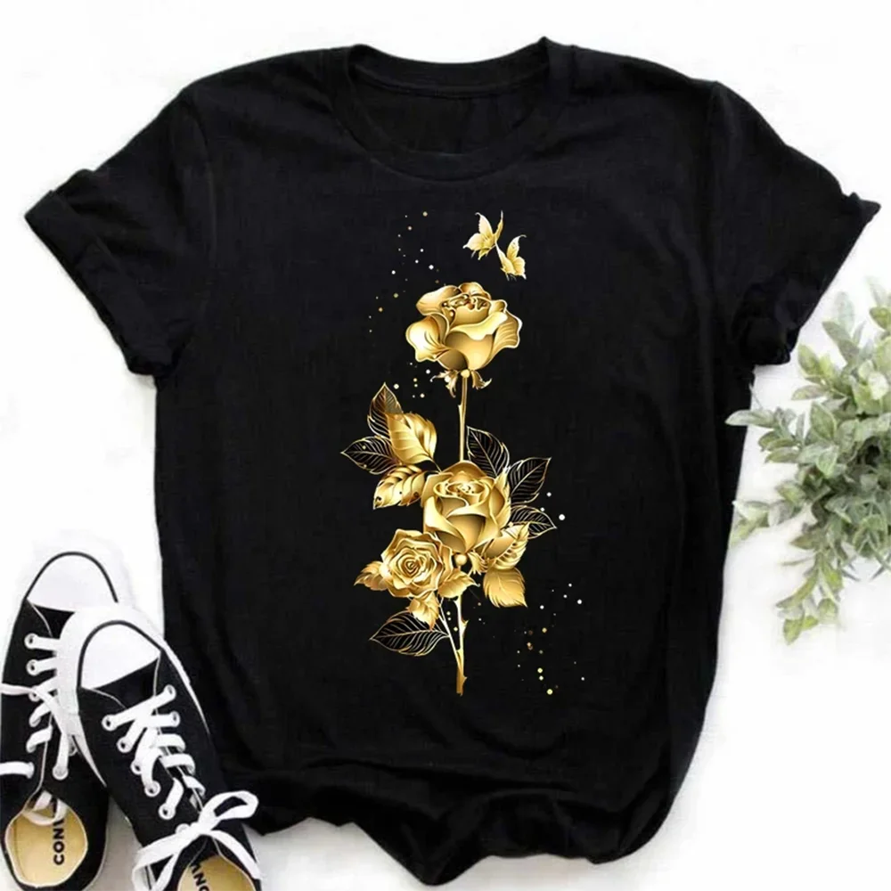 Plus Size New Fashion Gold Rose Print Women T Shirt Harajuku Short Sleeves Tshirts Casual O-neck Top Tee Black T-shirt
Plus Size New Fashion Gold Rose Print Women T Shirt Harajuku Short Sleeves Tshirts Casual O-neck Top Tee Black T-shirt