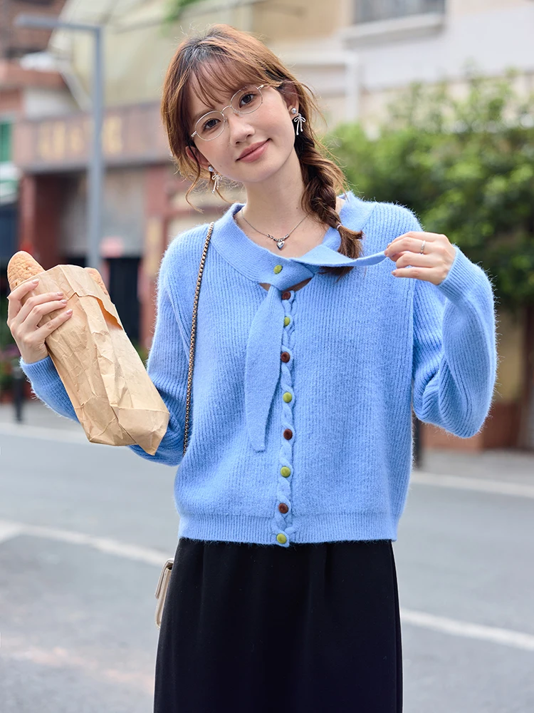 Chic Blue Knitted Open Cardigan Women's Loose Sle Design Button Lazy Sle Top Gentle Autumn Sunrise White Enhancing
Chic Blue Knitted Open Cardigan Women's Loose Sle Design Button Lazy Sle Top Gentle Autumn Sunrise White Enhancing