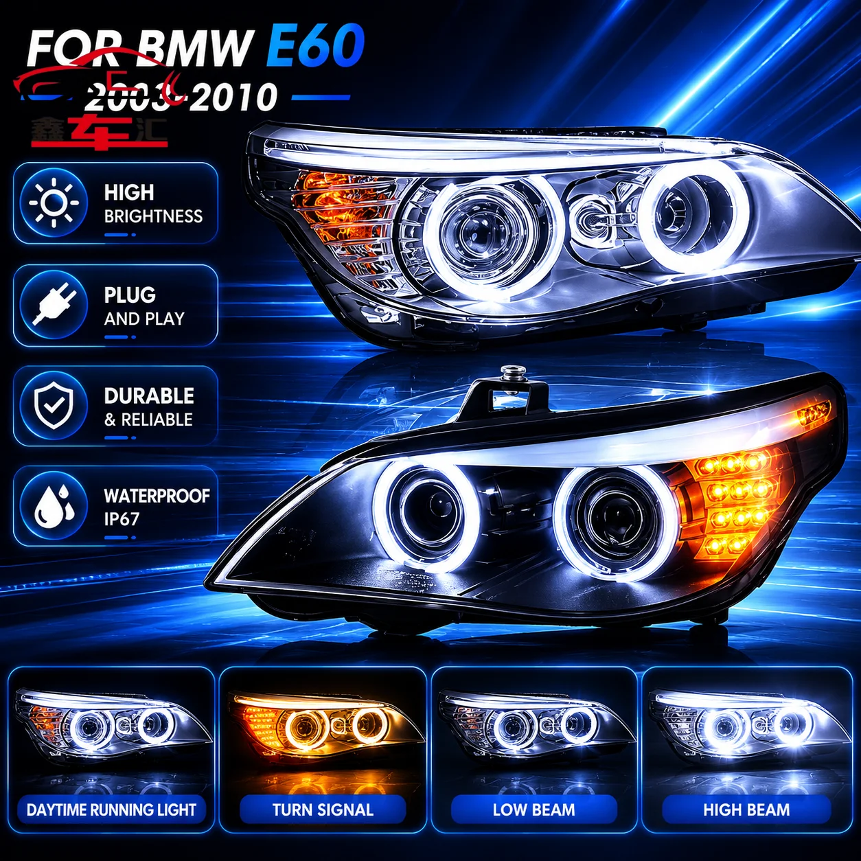 Car DRL Accessories Headlights led For BMW 5 Series E60 2003-2010 Xenon DRL Fog Trailer lamps Turning Signal Voiture Plug
Car DRL Accessories Headlights led For BMW 5 Series E60 2003-2010 Xenon DRL Fog Trailer lamps Turning Signal Voiture Plug