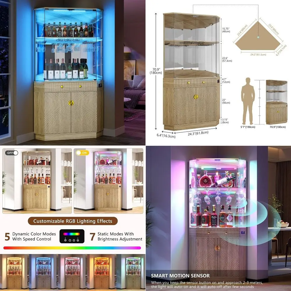 71 Tall Corner Bar Cabinet with App Control amp Motion Sensor LED, Modern Liquor Display Cabinet with Mirror Back amp Glass Doo
71 Tall Corner Bar Cabinet with App Control amp Motion Sensor LED, Modern Liquor Display Cabinet with Mirror Back amp Glass Doo