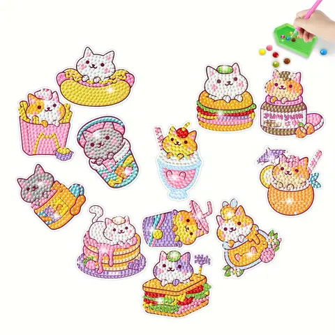 12pcs Diamond Painting Kits for DIY Handwork Cute Cat Mosaic Stickers Craft with Gem Tool Arts and Crafts Gift